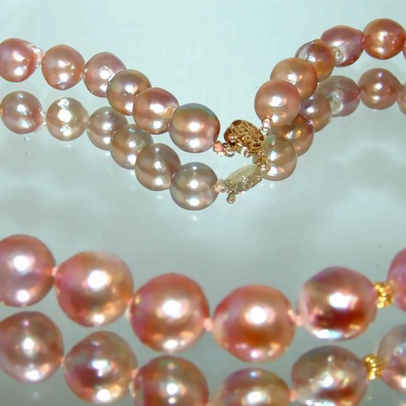 14K Gold Clasp Pink Purple 14mm Pearl Necklace Edison Cultured Pearl Necklace - Picture 6 of 7